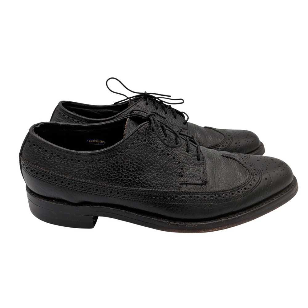 Florsheim Imperial Mens Black Pebble Grain Leather Wingtip Derby Shoes 21807 8D